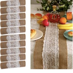 Burlap Table Runners, 10 Pack Burlap Lace Table Runner 108 Inches Long