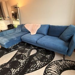 Albany Park Park Sectional – Blue Velvet – Retail $2,100 – Great Condition
