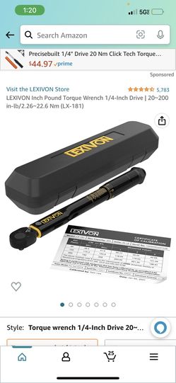 LEXION 1/4-INCH DRIVE CLICK TORQUE WRENCH 20-200 in.-Ib./2.26-22.6 Nm