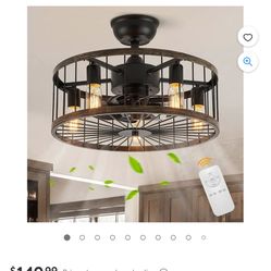 20 Inch Farmhouse Caged Ceiling Fan Lights 3 Speeds 8 Blades Fandelier w/ Remote