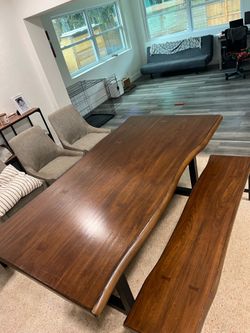 Large dining table with bench