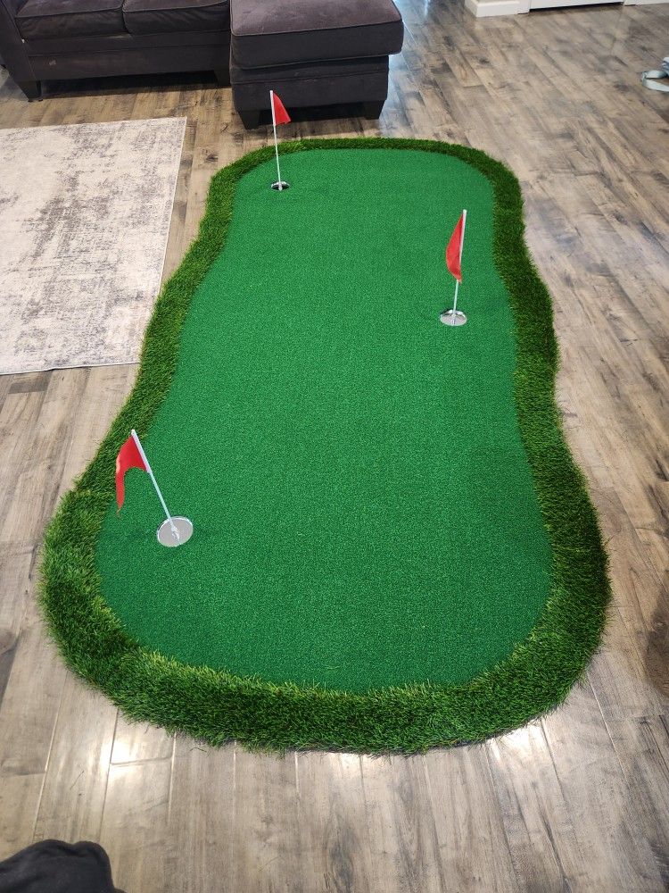 Golf Putting Green Indoor Outdoor Putting matt Professional Training Mat Practice Putting Mat with 3 Flags 3 Movable Cup Pad 5x10ft