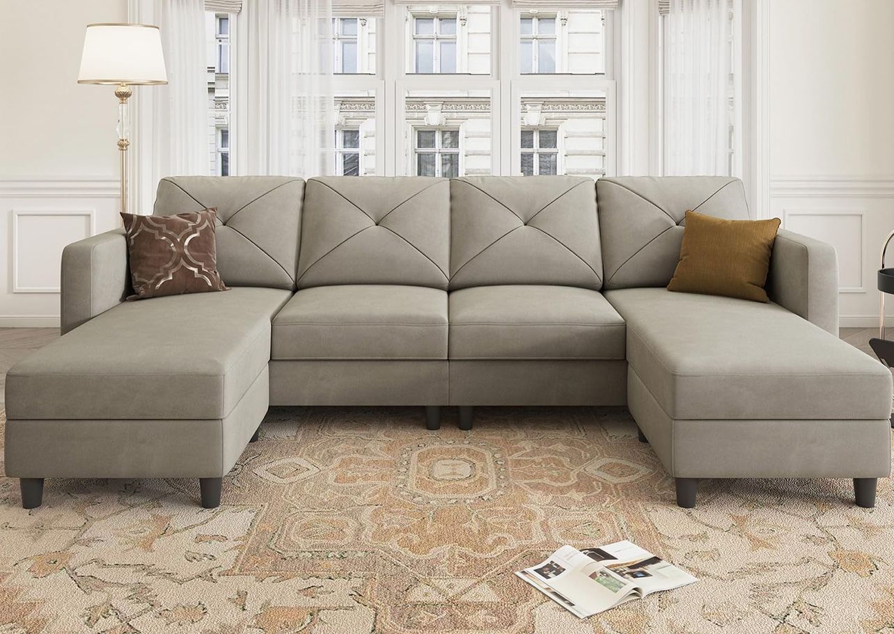 New Gray/Beige U Shaped Sectional Sofa