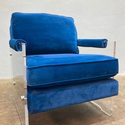 Modernist Style Blue Velvet & Acrylic Arm Chair
