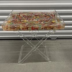 🍭 Acrylic Candy Resin Tray Table – Folding Base – 19” – Unique Statement Piece