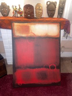 Large Abstract Red and Black Canvas Painting