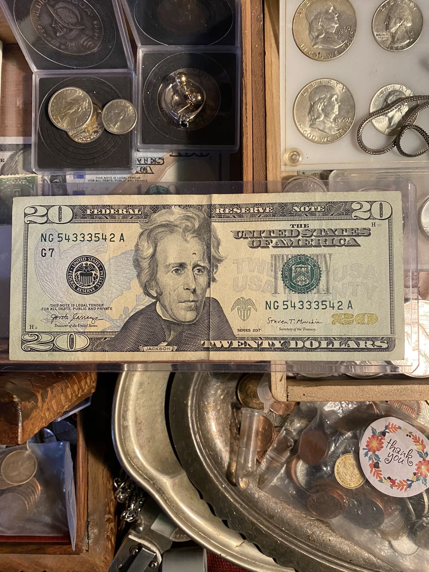 Series 2017. $20 bill with fancy serial number.