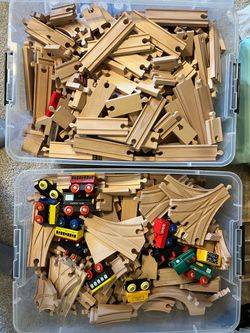 Large Bins of Wooden Train Tracks