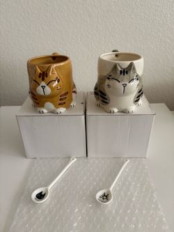 Brand New Ceramic Cat Mug & Spoon Set, Purchased in Japan, Unique Cat Gift for Cat Lovers, Made in Japan