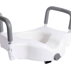 Vaunn Medical Elevated Raised Toilet Seat & Commode Booster Seat Riser with Removable Padded Grab bar Handles & Locking Mechanism