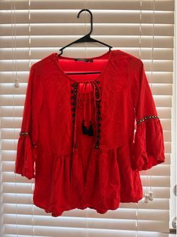 2-Piece Vibrant Red Boho Peasant Top Set