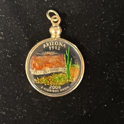 Painted AZ  State Quarter Necklace Pendant 
