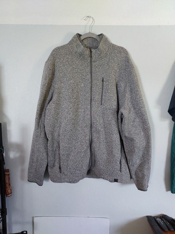 LL Bean Mens Grey Fleece Full Zip Jacket Zip Pockets Outdoor Size XXL Tall