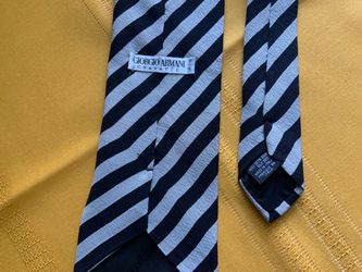 Vintage Giorgio Armani Cravatte Mens Silk Tie Diagonal Stripe Italy Navy Silver