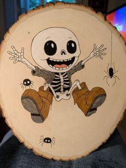 Cute Halloween skeleton and ghost Halloween wood art