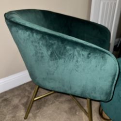 Velvet Like Green Accent Chair And Ottoman