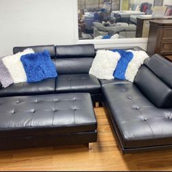 Spring Sale! Ibiza Black Sectional With Ottoman Only $699. Easy Finance Option. Same-Day Delivery.