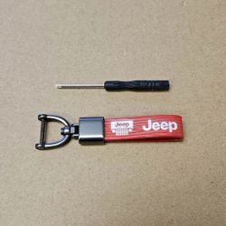 Brand New Jeep Red Leather Strap Keychain Keyring