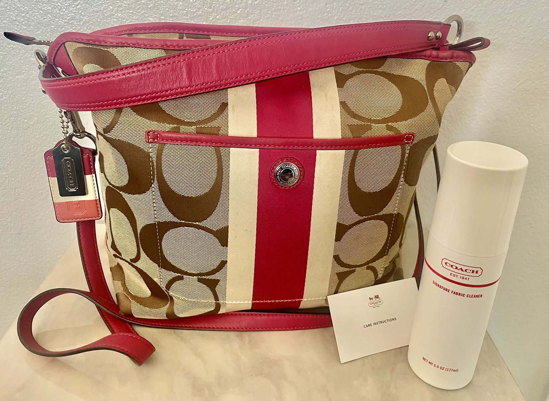 Coach Weekend Hamptons Signature Stripe Shoulder Tote