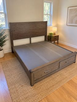 Aspenhome King Size Platform Bed Frame with Storage Drawers & USB Ports
