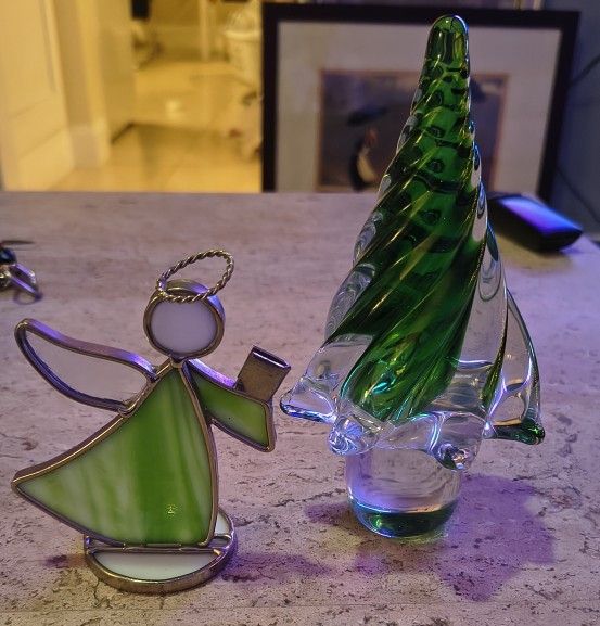 Art Glass Tree And Stain Glass Angel 