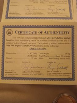 Four 2016 $50.00 Buffalotributeproof