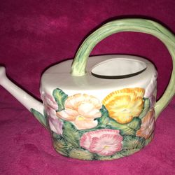 Made In Italy Expressly For Burdine’s Ceramic Floral Watering Can 15” x 10.5” x 6.5” LIKE NEW!