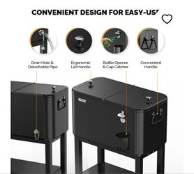 VINGLI Black Outdoor Patio Cooler Cart