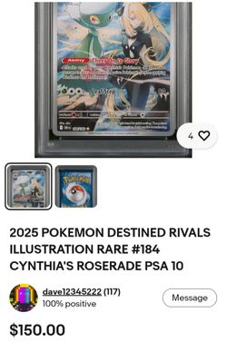 2025 POKEMON DESTINED RIVALS ILLUSTRATION RARE #184 CYNTHIA'S ROSERADE PSA 10