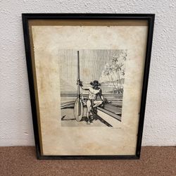Vintage Hawaii Art Old Hawaiian Style Canoe Paddler Signed Nick Black