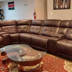 Sectional Leather Couch With Two Recliners