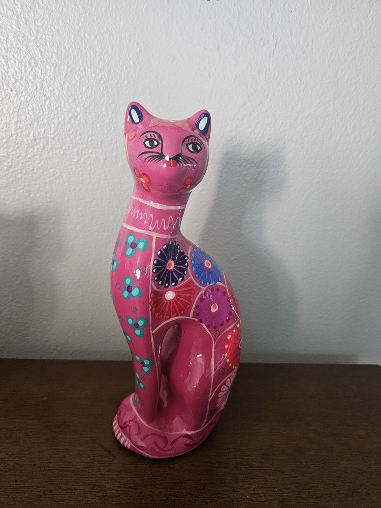 Hand-Painted Xalitla Cat Piggybank Sculpture