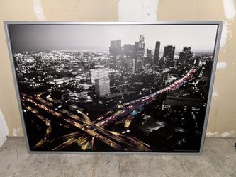 New York Picture At Night In Silver Frame