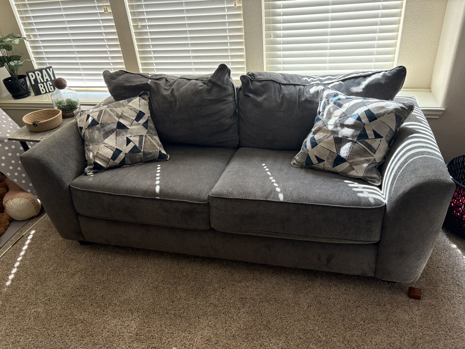 Couch Set, Gray Cloth Couch And Loveseat