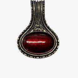 Red Stone Pendant Silver Tone Vintage Style Jewelry Pre Owned
