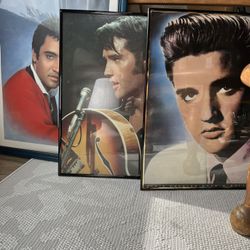 Three framed pictures of Elvis Presley