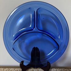 LE Smith Glass Homestead Cobalt Blue Grill Plates Set Vintage Depression Lot 4