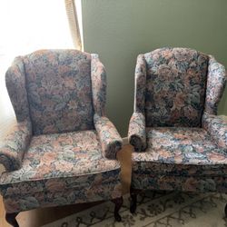 Pair of Vintage Floral Wingback Armchairs