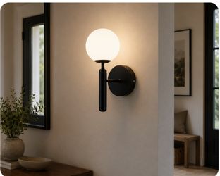 Modern Glass Globe Wall Sconce Light – Black Finish – $15