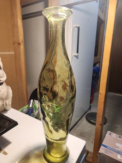 Retro green vase, vintage bottle ,glass art, large vase, glass bottle. Spain