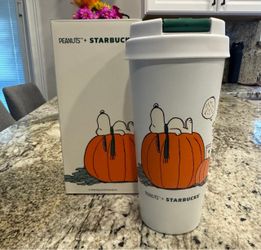 Peanuts Starbucks Tumbler with Snoopy on Pumpkin