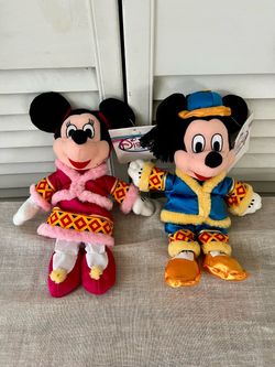 Vintage Disney Mickey Minnie Chinese Costume Beanbag Plush With Tags