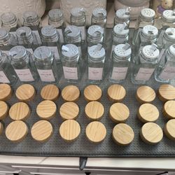 Spice jars w/bamboo Lids & Spice Label Stickers Kitchen Home Decor