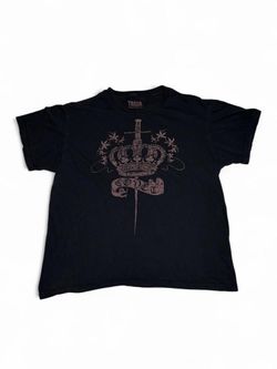 Y2K American Trash “Covet” Crown Sword Tee Gothic Affliction Style Goth Emo Grunge 👑🗡️ Legit 2000s mall goth/metalcore era piece. Faded black tee