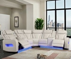 Brand New Ice Leather Reclining Sectional Sofa with LED Lights and speakers