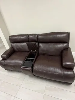 Dark Brown Leather Power Reclining Sofa with Center Console