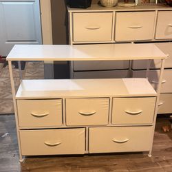 White Fabric Drawer Storage Dresser / Organizer Shelf
