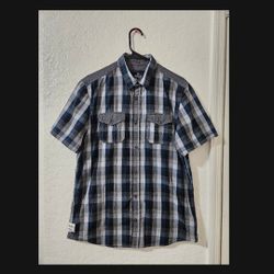 Buffalo David Bitton Men's Medium Gray Plaid Short Sleeve Button Down Shirt