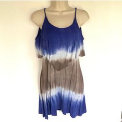 Blue, gray and white tie-dye dress