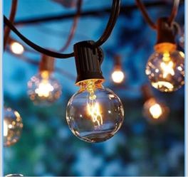 50FT G40 Globe String Lights, Outdoor Patio Lights 53 Clear Incandescent Bulbs(3 Spare), Warm White Glow, Plug-in Bistro Lights for Backyard Porch Bal